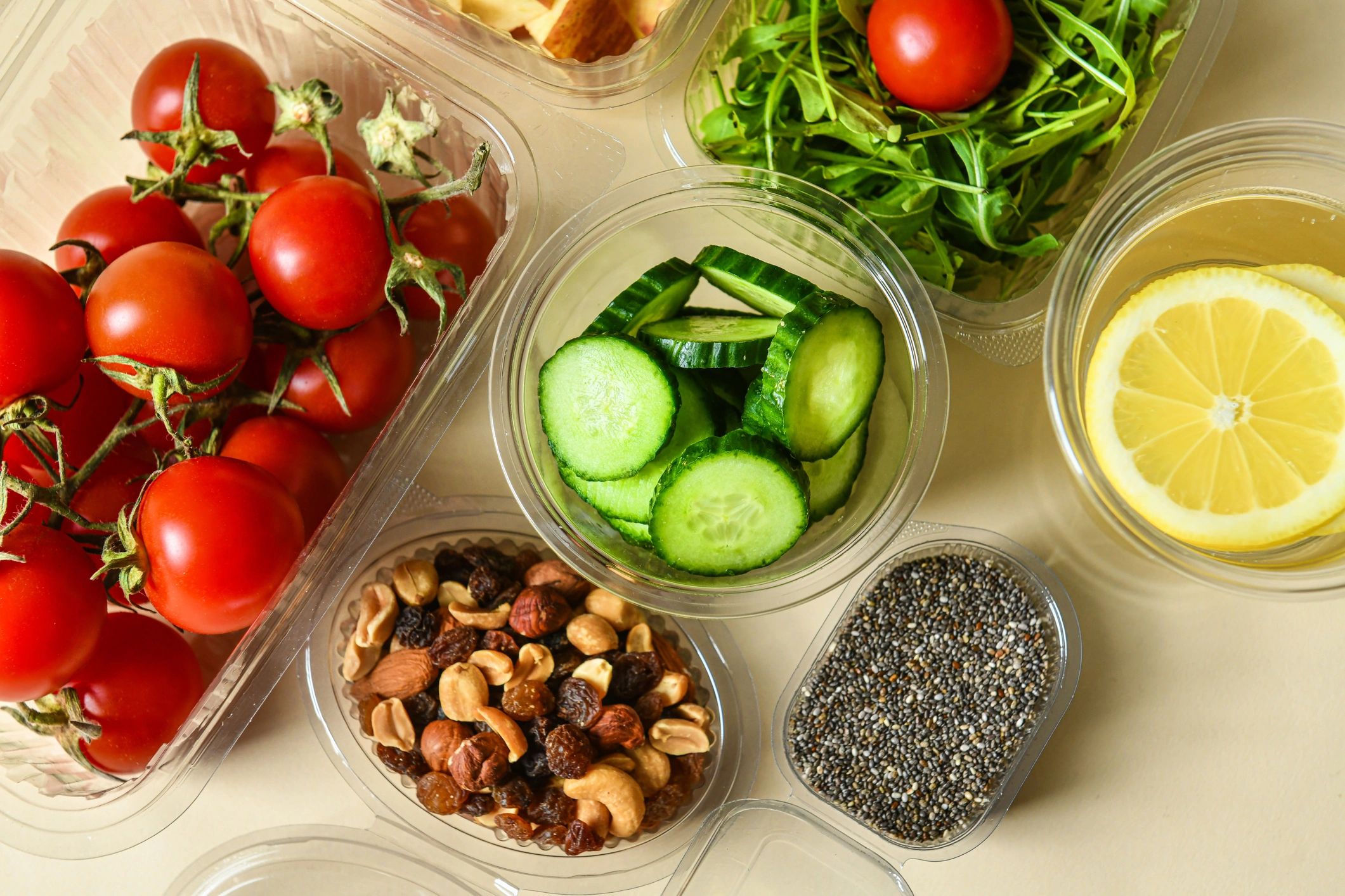 Prepared meals packed in containers for weekly meal prep