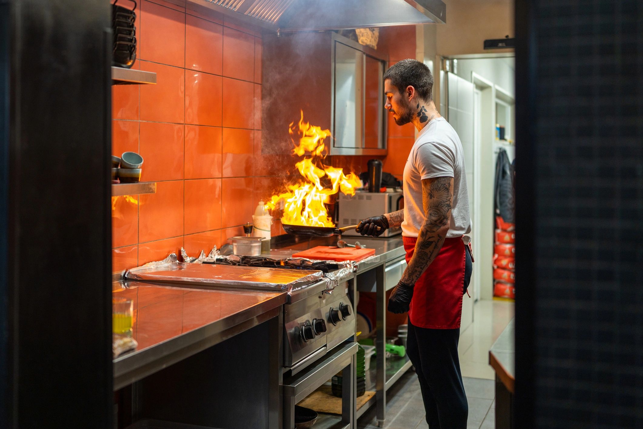 Chef preparing a meal in the kitchen